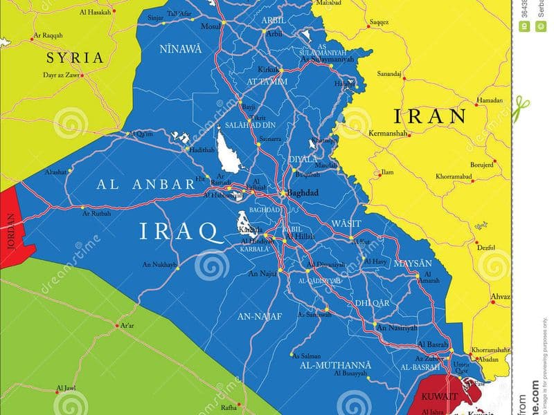 Kaart met Irak en Koeweit