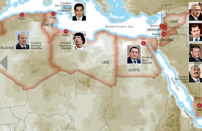 Verspreiding van de Arabische Lente sinds 2011