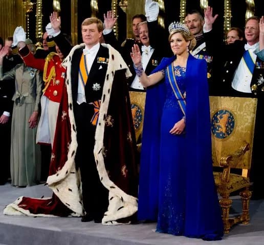 Koning Willem-Alexander en koningin Máxima tijdens de inhuldiging op 30 april 2013