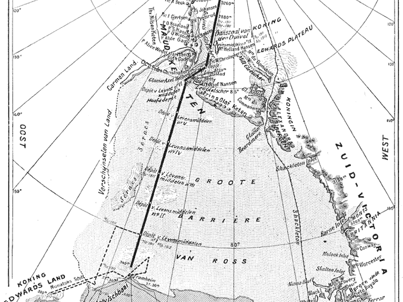 Kaart van de ontdekking der Zuidpool, naar een ontwerp van Roald Amundsen