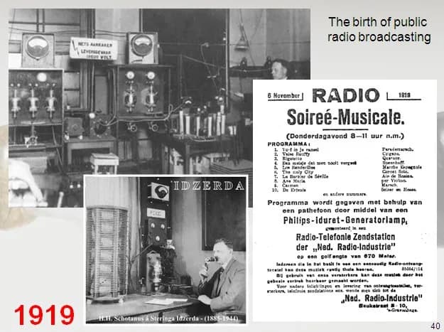 6 november 1919: Hanso Henricus Schotanus à Steringa Idzerda (1885 - 1944) verzorgt de allereerste publieke radio-uitzending van Nederland